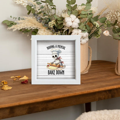 YSFUYZCT Funny Gothic Skeleton Baking Kitchen Signs Decor, Baking Baker Gifts, Bakery Decor, Having a Mental Bake Down Wood Frame Signs for Bakery Shop Kitchen Dining Room