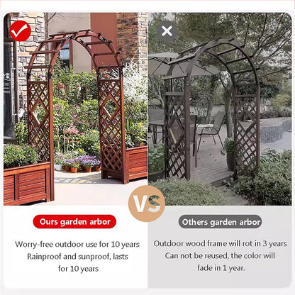 Wooden Garden Arbor Arch for Climbing Plants, Outdoor Wedding Ceremony Trellis, 4.5ft×7.4ft Brown Pergola for Backyard Lawn Party Decoration Brown 4.5ft×7.4ft