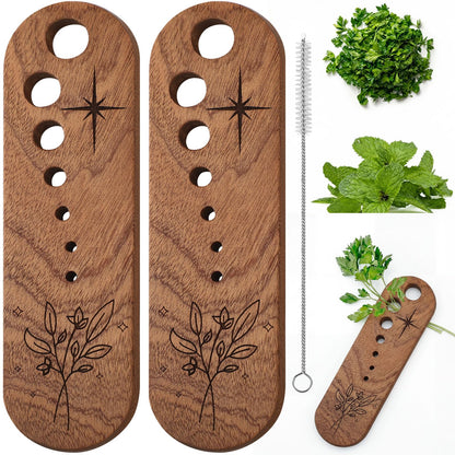 LemonRoad 2 Pcs Wooden Vegetable Leaf Separator Herb Stripper Tool Supplies with Cleaning Brush Wood Leaf Peeler Tool 7 Hole Sizes Fun Kitchen Gadget Herb Stripper Bowl Gifts for Home Cooks Chefs