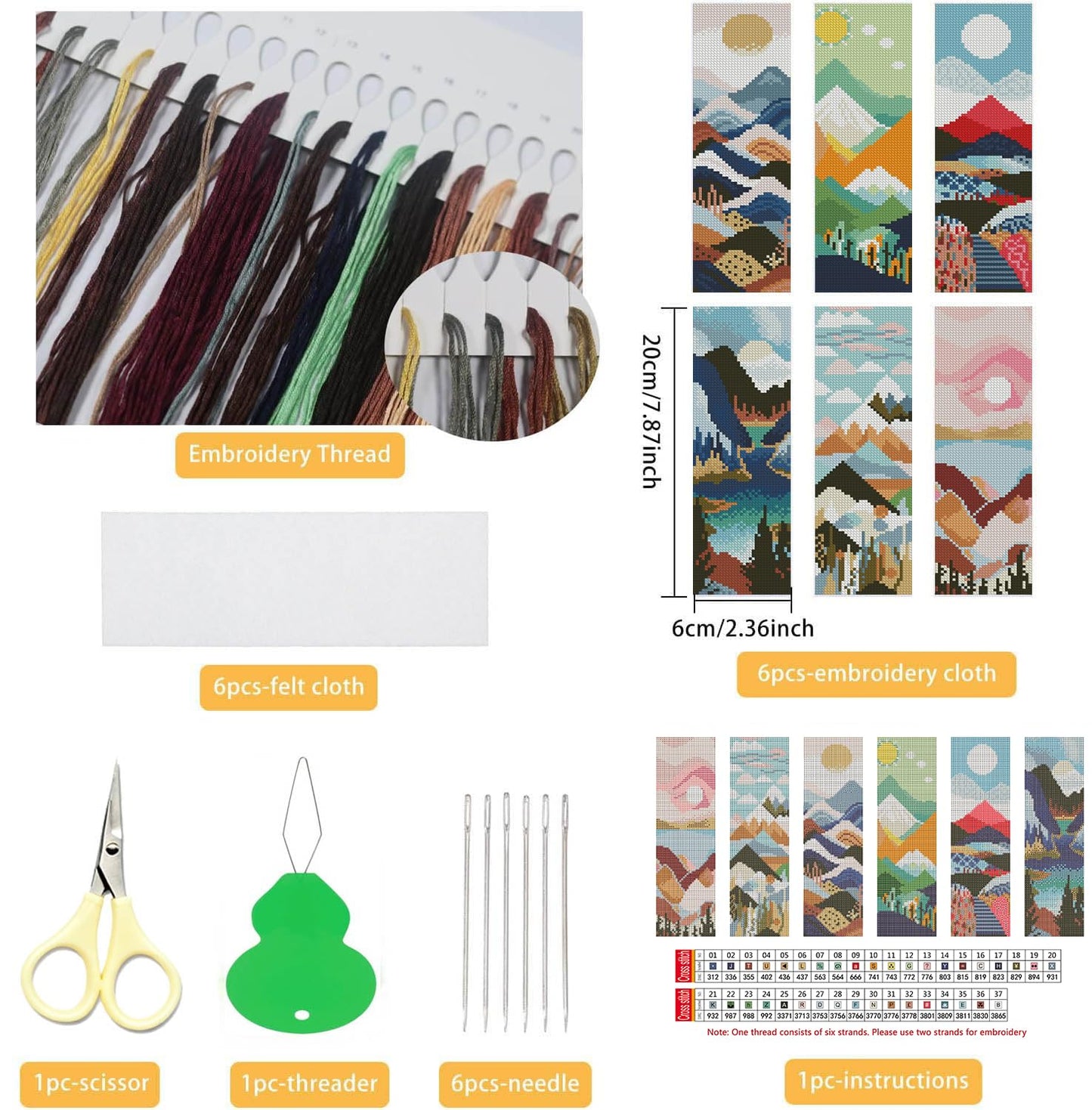 NEGEKFKX 6 Pcs Landscape Cross Stitch Bookmark Kit for Adult Beginners, Cross Stitch Kits 14 CT DIY Crossstitch Kits Adult Stamped Bookmark Embroidery Bookmarks Kit