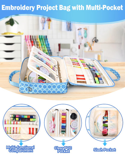 Telawsfun Embroidery Project Bag Organizer, Embroidery Supply Storage Bag with Removable Binder, Portable Carrying Tote for Thread Tools and Accessoriess, Bag Only