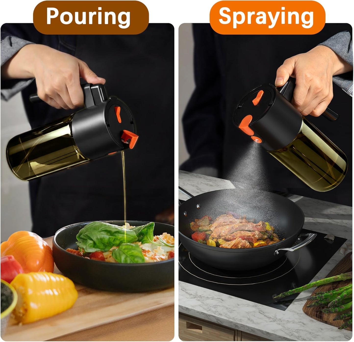 2 1 17oz/500ml Glass In Olive Oil Dispenser Bottle for Kitchen Gadgets, Olive Oil Sprayer for Cooking (Light Blockage
