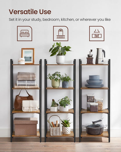 VASAGLE 4-Tier Tall Bookshelf, Industrial Style Bookcase with Steel Frame for Living Room, Home Office, Rustic Brown