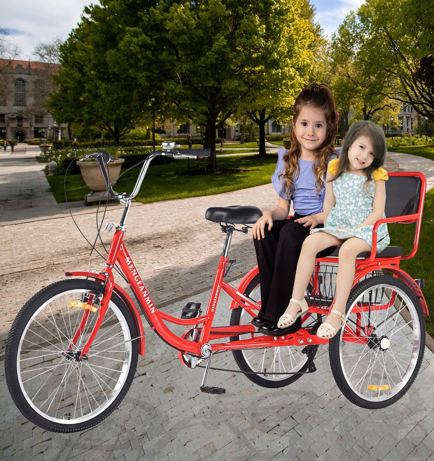 DONGSHAN Tricycle Adult Folding Bicycle Comfortable seat 3 Wheel Bicycle Rear Enlarged Vegetable Basket Double Chain 24in for Parents and Children Maximum Load 550lbs (24in-7speed-red)