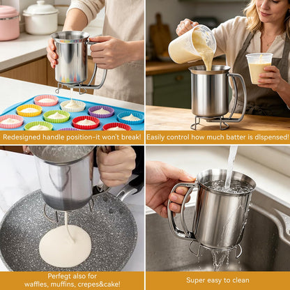 Pancake Dispenser for Batter, Stainless Steel Batter Dispenser, 900ML Funnel Cake Dispenser Batter Pourer for Baking Cupcakes Muffins Crepes Waffles