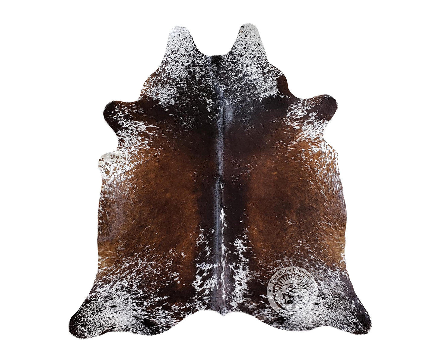 Sunshine Cowhides 100% Genuine Salt and Pepper Tricolor Cowhide Rug - Modern Style Animal Skin Rug & Floor Carpet for Living Room, Bedroom, Kitchen & More - Large (6x6-7ft)