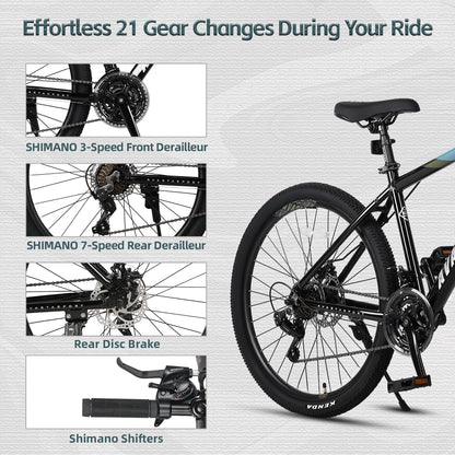 AVASTA 27.5-inch Mountain Bike for Man Male and Woman Female Adult with Lightweight Aluminum Alloy Frame and Dual Disc Brakes,Front Suspension,21-Speed Gear Shifters,Hidden Brake Cables,Blue