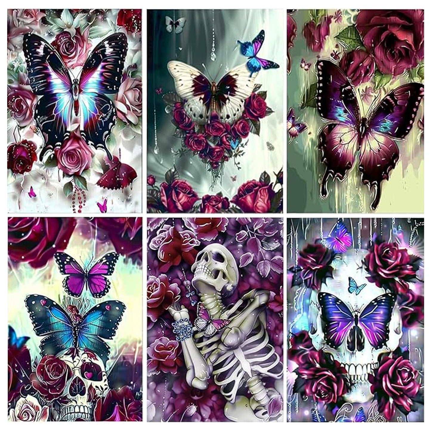 Leatrice Skull Diamond Painting Kits for Adults Butterfly Diamond Art Kits Gem Art Dots Paintings for Adults Full Drill Round Diamond Dots for Beginners DIY Home Wall Decor 11.8x15.7 Inches