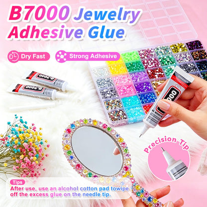 Bedazzler Kit with Rhinestones - 46000Pcs Resin Jelly Rhinestones 3mm Flatback Gems with 3Pcs B7000 Jewelry Glue, Tweezers & Pickup Pen for Nail Art, Diamond Art, DIY Crafts, Clothes, Shoes & Makeup