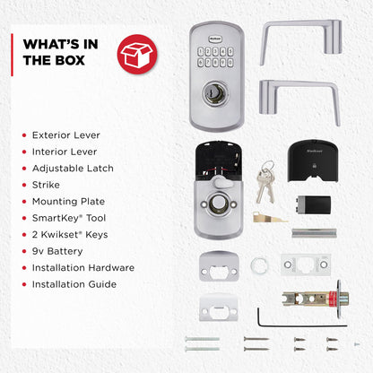 Kwikset SmartCode 955 Light Commercial 10-Button Keypad Satin Chrome Electronic Kingston Lever, Featuring Convenient Keyless Entry, 3-Year Battery Life and High Traffic Durability