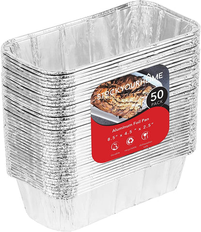 Stock Your Home 2 Lb Aluminum Foil Mini Loaf Pans (50 Pack) Disposable Small Loaf Pan – 2 Pound Baking Tin Liners, Perfect to Bake Cakes, Bread Loaves, and Meat - 8.5 x 4.5 x 2.5