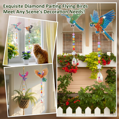 6 Pcs Diamond Painting Wind Chimes Rhinestone Hummingbird Diamond Art Suncatcher Double Sided 5D DIY Diamond Painting Kits for Adults Christmas Ornament Best Gifts for Mom