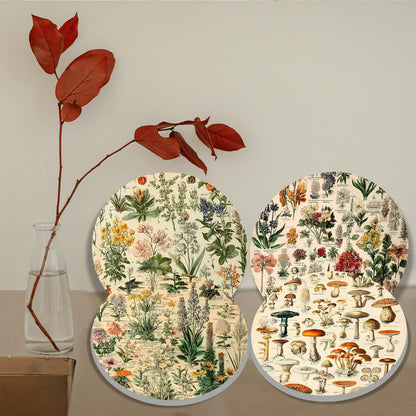 TUMOVO Wildflowers Botanical Science Art Stove Burner Covers Set of 4,Stove Top for Gas Burners,Mushroom Collection Pattern Electric Stove Covers,Metal Stove Burner Cover Gilt(Brown),10''Wx10'H