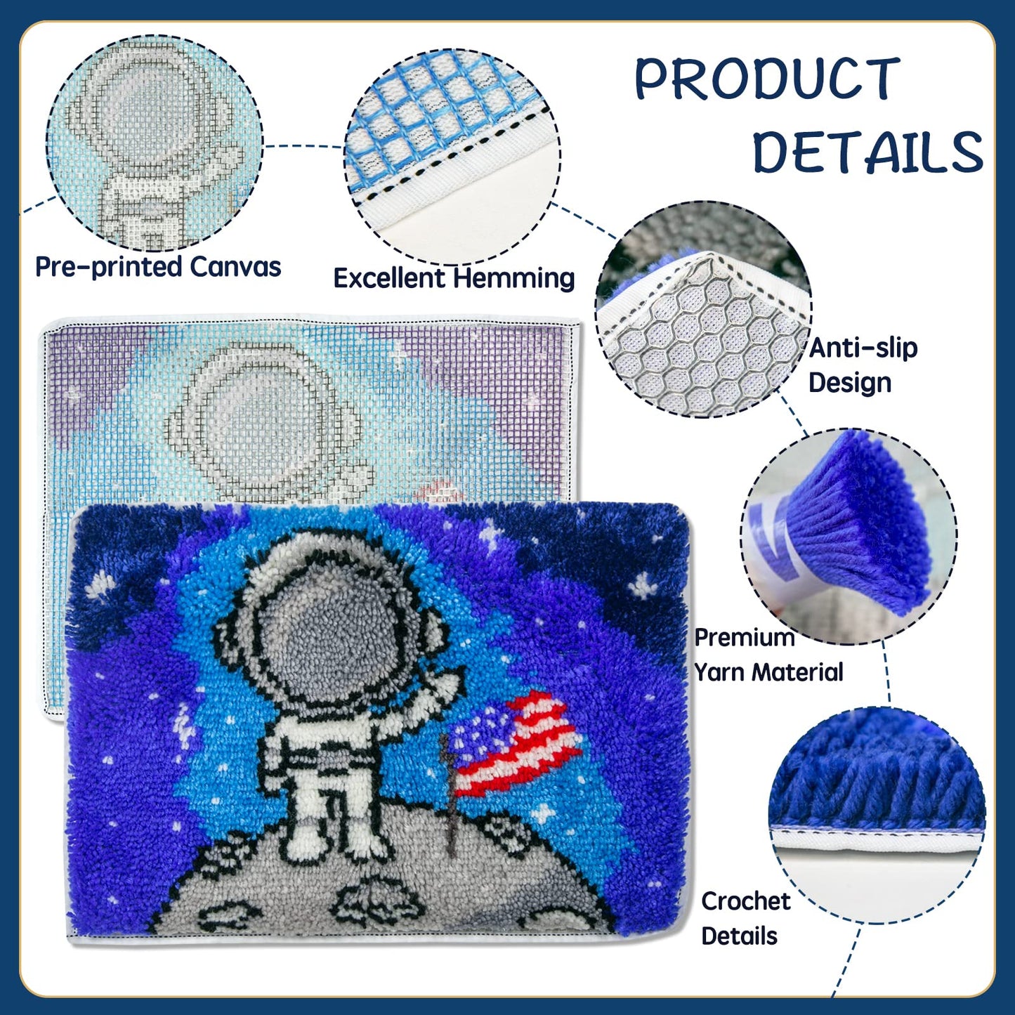 YP Latch Hook Kits for Adults DIY Rug Crafts Arts Carpet for Home Decoration Festival Gifts,20.5" X 15"（Fly to The Moon）