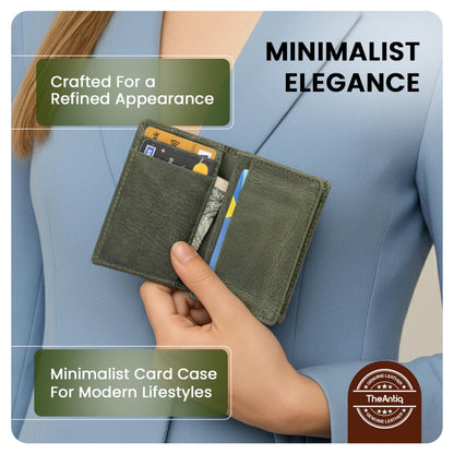 TheAntiq Premium Leather Card Wallet, RFID Blocking Expandable Business Card Case, Bifold Card Holder for Men and Women, Men's Purse, Wallet for Men (Business Card Wallet, Green)