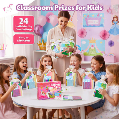JoyCat 24 Pack Foil Craft Party Favors,No Mess Arts and Crafts for Kids,Goodie Bag Stuffers,DIY Creative Activity, Birthday Present for Girls Boys 4 5 6 7 8 9 Years Old(Unicorn)