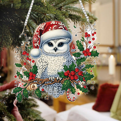 Auremi Christmas Diamond Art Painting Pendant Kits with Chain,5D Owl Diamond Art Hanging Kit DIY Diamond Crystal Window Door Hanging Pendant Kit for Adults Gift Wall Decor