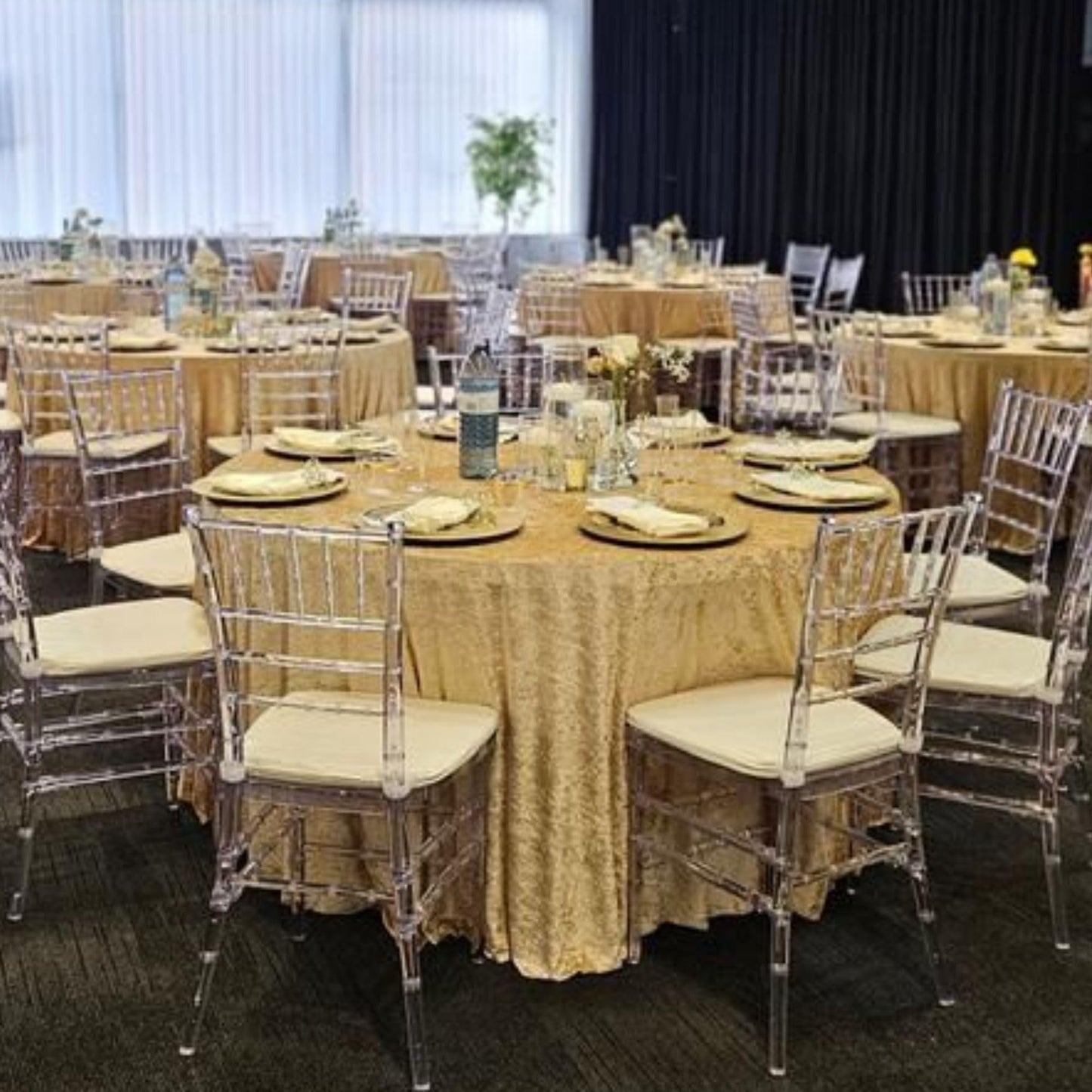 YOUR CHAIR COVERS - 120 Inch Round Crushed Velvet Tablecloth for 5 ft. Round Tables - Champagne