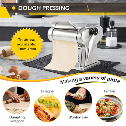 Dyna-Living Electric Pasta Maker Noodle Maker Machine Dough Spaghetti Roller Pressing Machine Thickness Adjustable Stainless Steel 135W for for Home Family Use (1.5mm round noodle+4mm flat noodle)