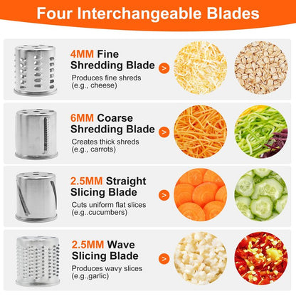 Stainless Steel Slicer Shredder for KitchenAid Mixer Attachment Vegetable & Cheese Grater Attachment with 4 Blades (Fine, Medium, Coarse, Slicer), with Knob, Dishwasher Safe, Durability