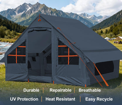 Inflatable Tent with Pump, 4-6 Person Glamping Camping Tents House, Easy Setup Blow Up Family Tents for 4 Seasons Waterproof Inflatable Tent for Camping Wind Resistant Air Tents House for Adult