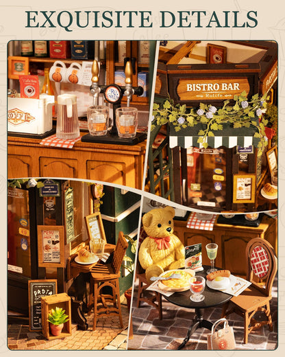 Rolife DIY Miniature House Kit 1:18 Coffe&Bar Dollhouse Diorama Model, Build Mini House Building Kit with LED Light Hobby Crafts for Adults Gift for Him Her (Tipsy Restaurant)