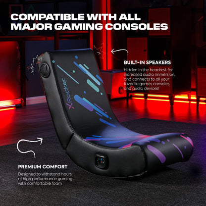 X Rocker Pixel Youth Video Gaming Floor Rocker Chair, Back to School Gifts for Gamers, Bedroom, Foldable, Black with Print