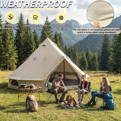 DANCHEL OUTDOOR B2 Portable Yurt with Sun Shelter for All Year Living, 4 Season Bell Tent 4 Person Family Camping Glamping Party 300D Oxford Khaki,4m/13ft