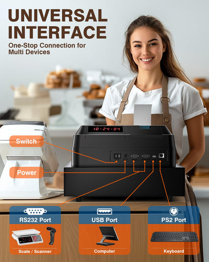 PYY Cash Register for Small Businesses with Scanner - Electronic Commercial Caja Registradora para Negocio with Lock Cash Drawer Box, 48 Keys, 8 Digital Dual Display, Retail Restaurant Supermarket