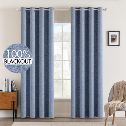 MIULEE Blackout Curtains - 100% Thermal Insulated Linen Texture Drapes | Stone Blue, 52x84 Inch (2 Panels)