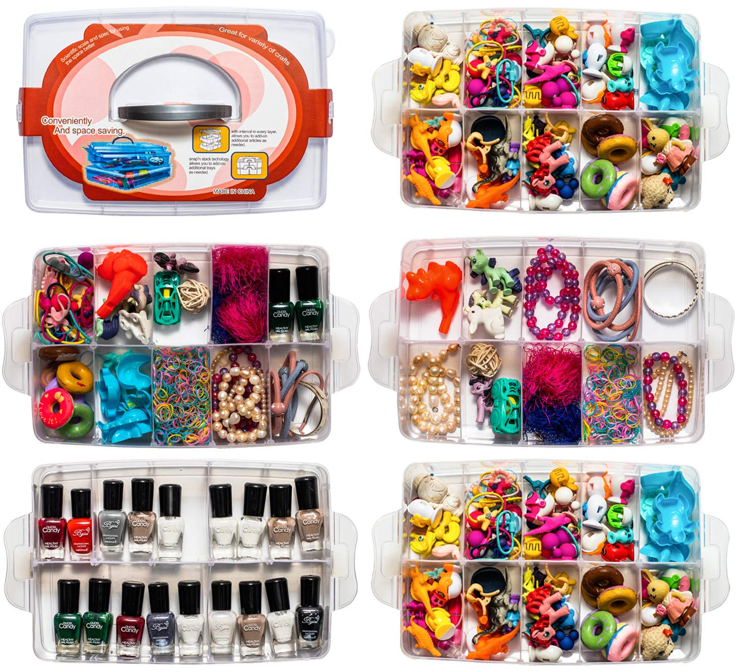 Sooyee 5 Layers Stackable Storage Container Clear 50 Adjustable Compartments,Compatible with Small Toys Arts and Crafts Piping Tips Hardware Storage Organizer