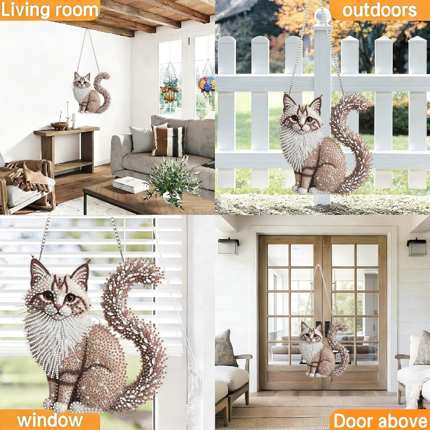 LPDJITO DIY Hanging Diamond Art Pendant Painting Kit Cat, Acrylic Diamond Art Board Ornament for Adults