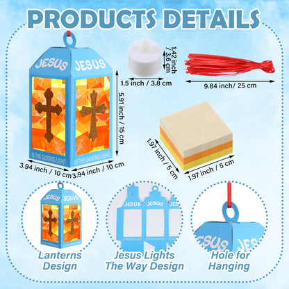 Simgoing 12 Religious Cross Lanterns Crafts with LED Candles Lights Jesus Lights The Way Sunday School Tissue Paper DIY Oil Lamp Cross Hanging Ornament Vsb Church Activity