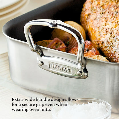 Hestan Provisions – 14.5" Classic Clad Nonstick Roasting Pan with Stainless Steel Rack