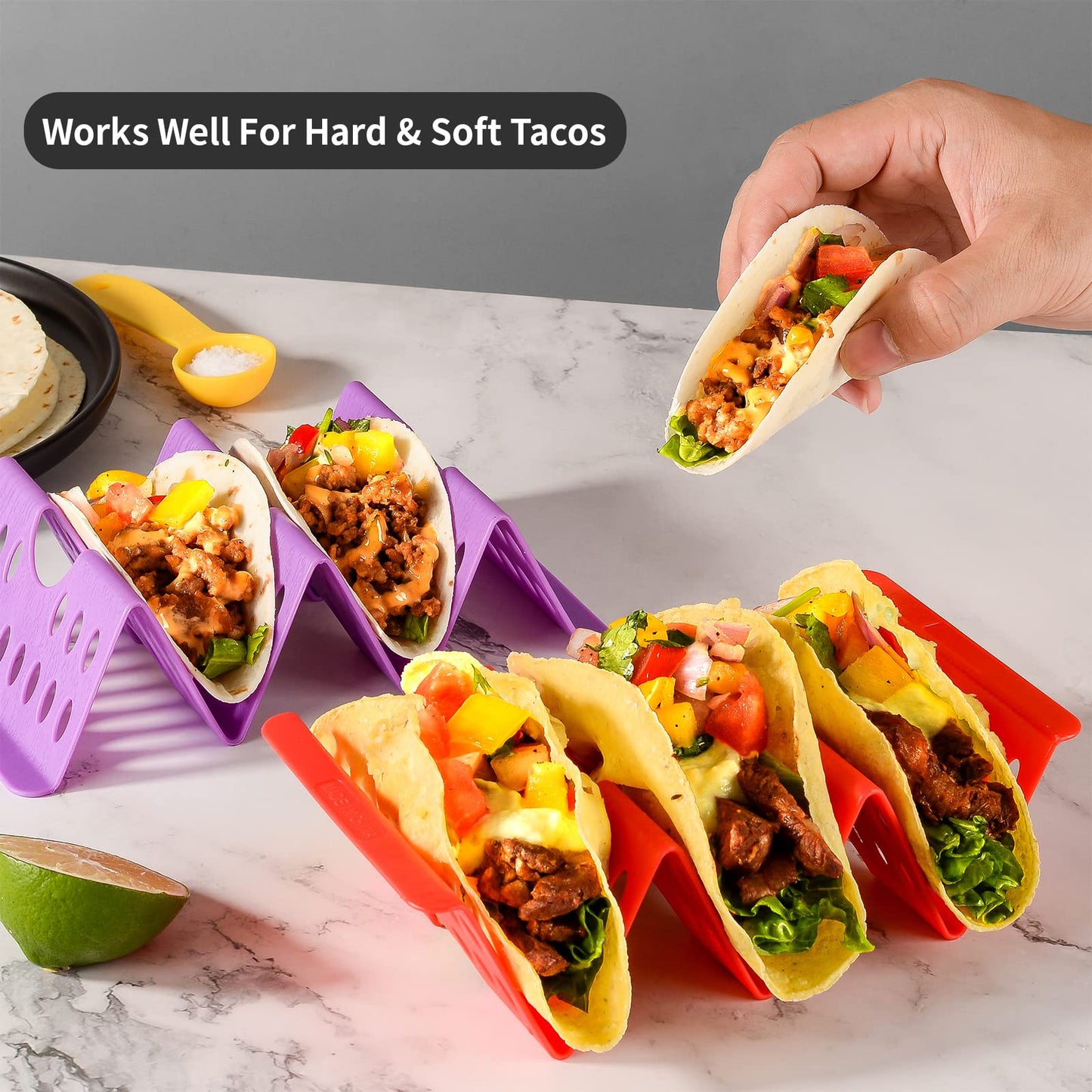 Aofure Taco Holders Set of 12, Taco Bar Serving Set for a Party, Large Taco Trays, Taco Holder Stand for Hard or Soft Taco, Taco Plate, Taco Tuesday Night, Taco Rack