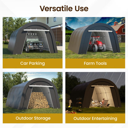 Kiss the Water Heavy Duty Domed Carport with 4 Cloth Bags and 2 Roll-up Doors, Portable Garage Storage Shelter Shed for Cars, Truck, or Garden Tools, 13' x 20'