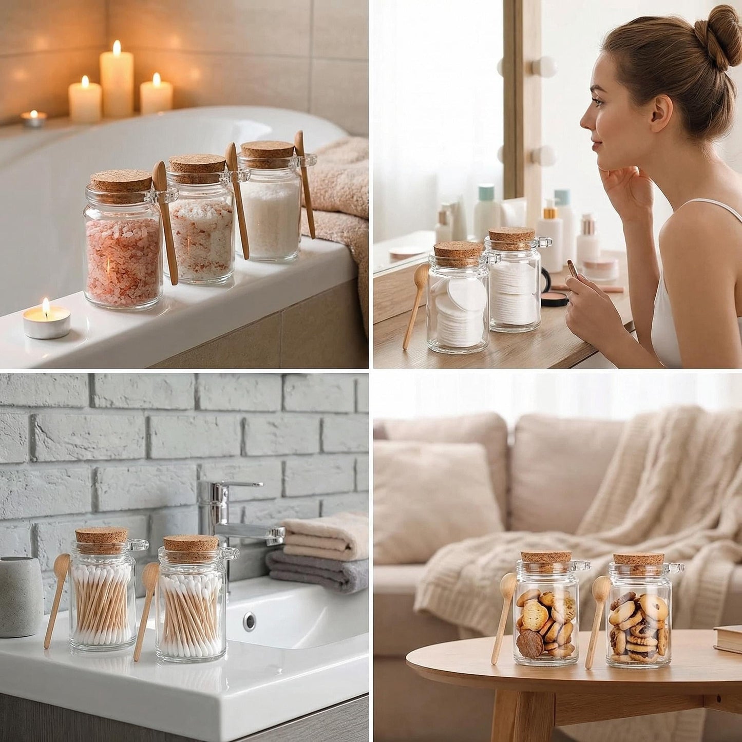 8Pcs Bath Salt Container 8.5oz/250ml Glass Jars with Lids and Spoon Bath Salt Jar Reusable Thick Glass Storage Storage Containers with Spoon for Home Kitchen Keeps Food Oats Candy