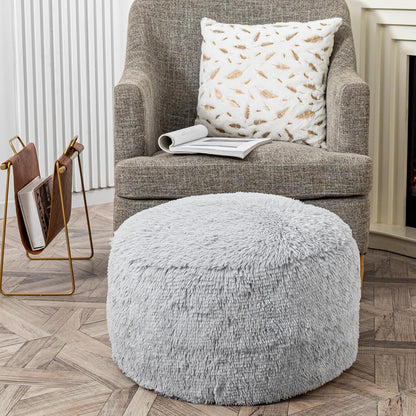 20x20x12 Inches Asuprui Fur Ottoman Stool Unstuffed Footstool Cover Floor Pouf Foot Rest No Filler Round Poof Seat
