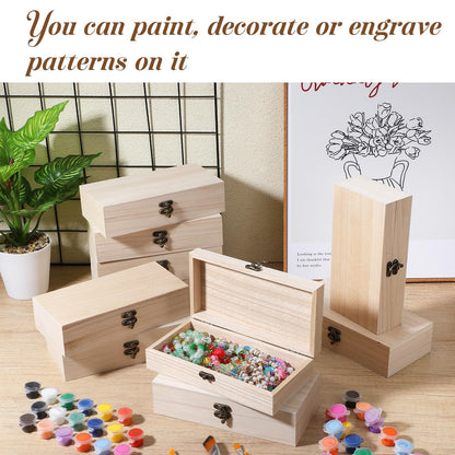 Oqqlin 10 Pack Wooden Box with Hinged Lid, Unfinished Wooden Boxes for Crafts 7.87 x 3.9 x 1.96 Inch Large Unpainted Paulownia Wood Box for DIY Crafts and Jewelry Storage