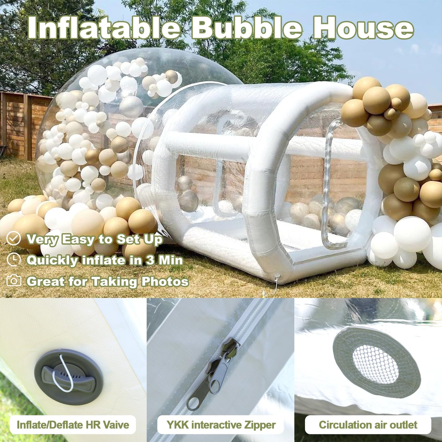 Eachup 10FT Inflatable Balloon House for Kids Adults,TPU White Commercial Inflatable Bubble House Ball Pit,Bubble Tent Dome Playground Set with Double Blower for Backyard Birthday Wedding Party
