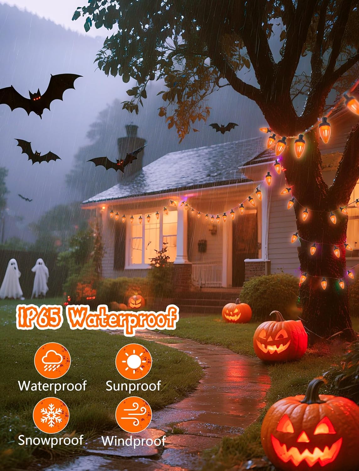26ft C7 50 SUNSGNE Orange String Lights Outdoor, Halloween Outdoor Light with LED Orange Lights for Halloween Yard