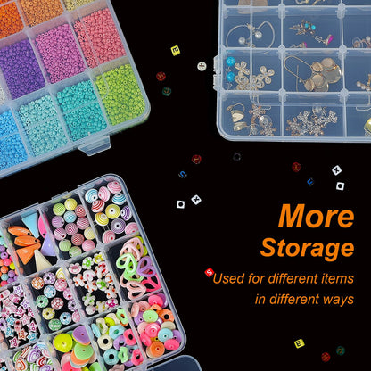 CGCG 3 Pack 7.9 x 5.8 inch Plastic Organizer Box with Adjustable Dividers 18 Grids Clear multi Compartment Storage Container Small Case for Beads Crafts Jewelry Fishing Tackles nail charm sticker