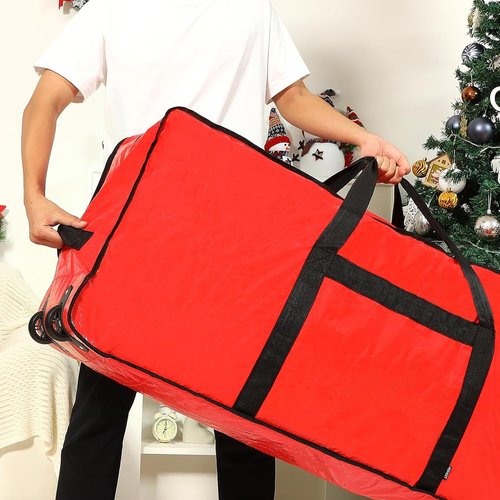 HOMEST Christmas Tree Storage Bag - Zippered Design with Wheels & Handles | Fits 4.5-7 ft Artificial Trees, Red