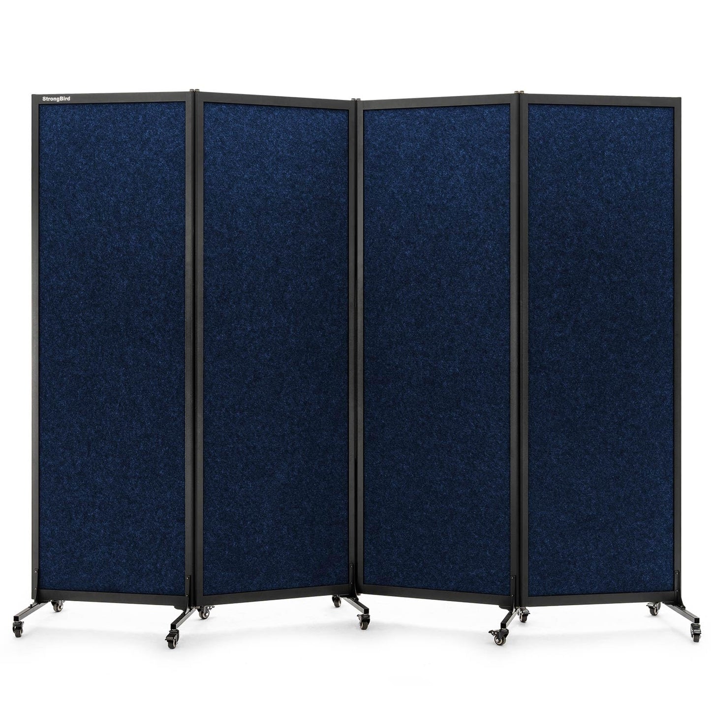 Upgrade Version Room Partition and Divider, Freestanding Rolling Dividers with Wheels,Office Privacy Screen Divider Wall,Classroom Felt Dividers,8'2"L* 6'7"H,4 Panel，Blue