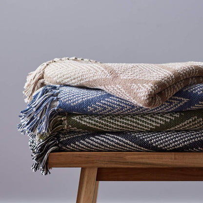 DII Diamond Throw Collection Fringed Woven Cotton Blanket, 50x60, Olive Green