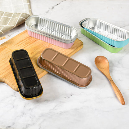 Findful Mini Loaf Baking Pans with Lids and Spoons (50 Pack, 6.8oz) Rectangle Aluminum Foil Baking Pans Tins Containers - Cupcake Containers Wrappers Cheesecake Creme Brulee Ramekins