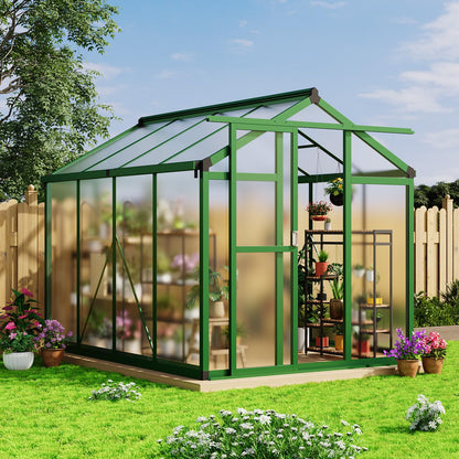 GarveeLife 6x8 FT Greenhouse - Large Aluminum Greenhouses for Outdoors, Heavy Duty Polycarbonate Greenhouse with Roof Vent&Ground Nails, Walk-in Green houses for Garden, Backyard, Patio, Easy Assembly