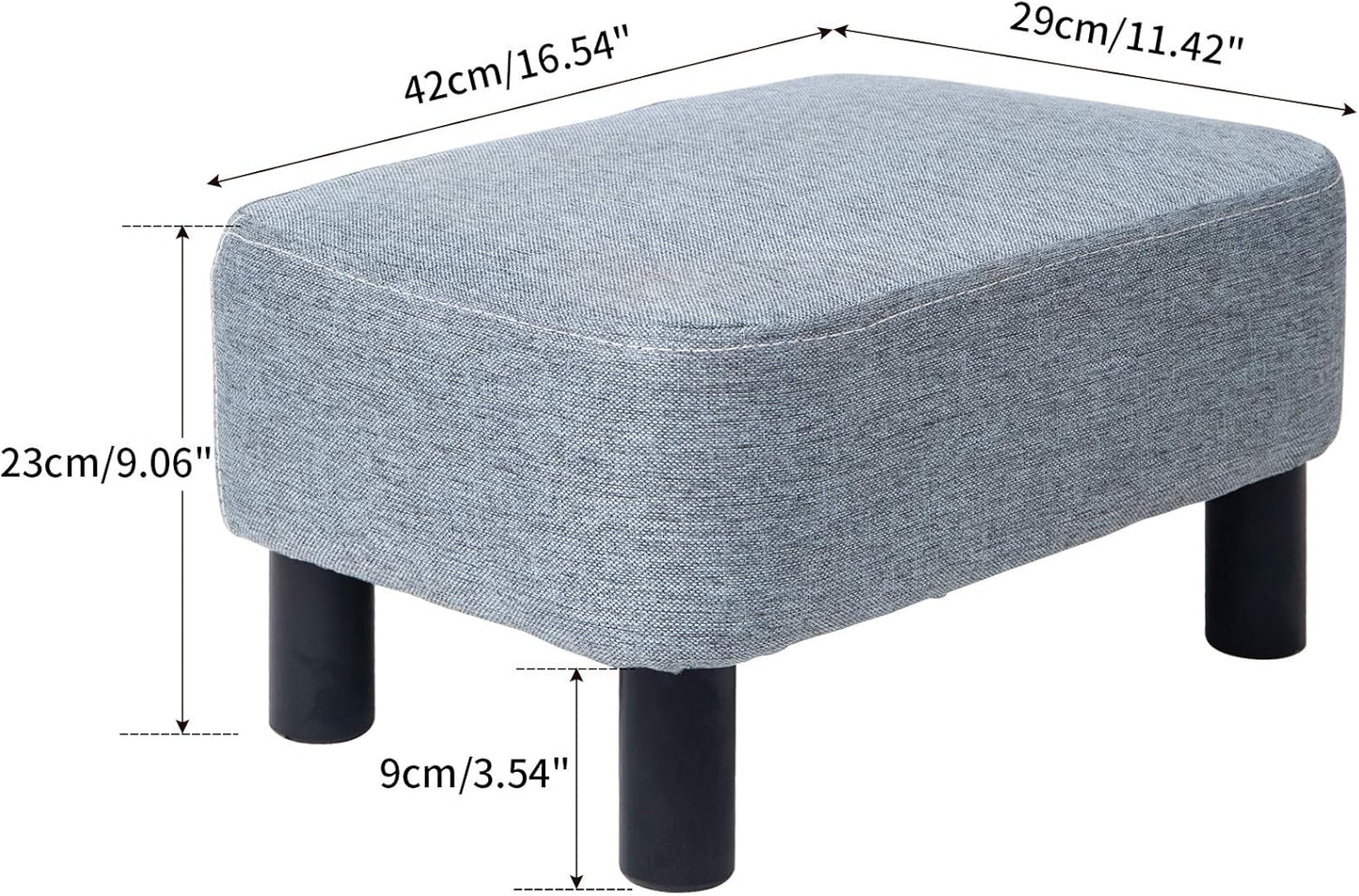 16.54" RF-BD214-D IBUYKE Small Footstool Linen Fabric Pouf Ottoman Footrest Modern Home Bedroom Rectangular Stool