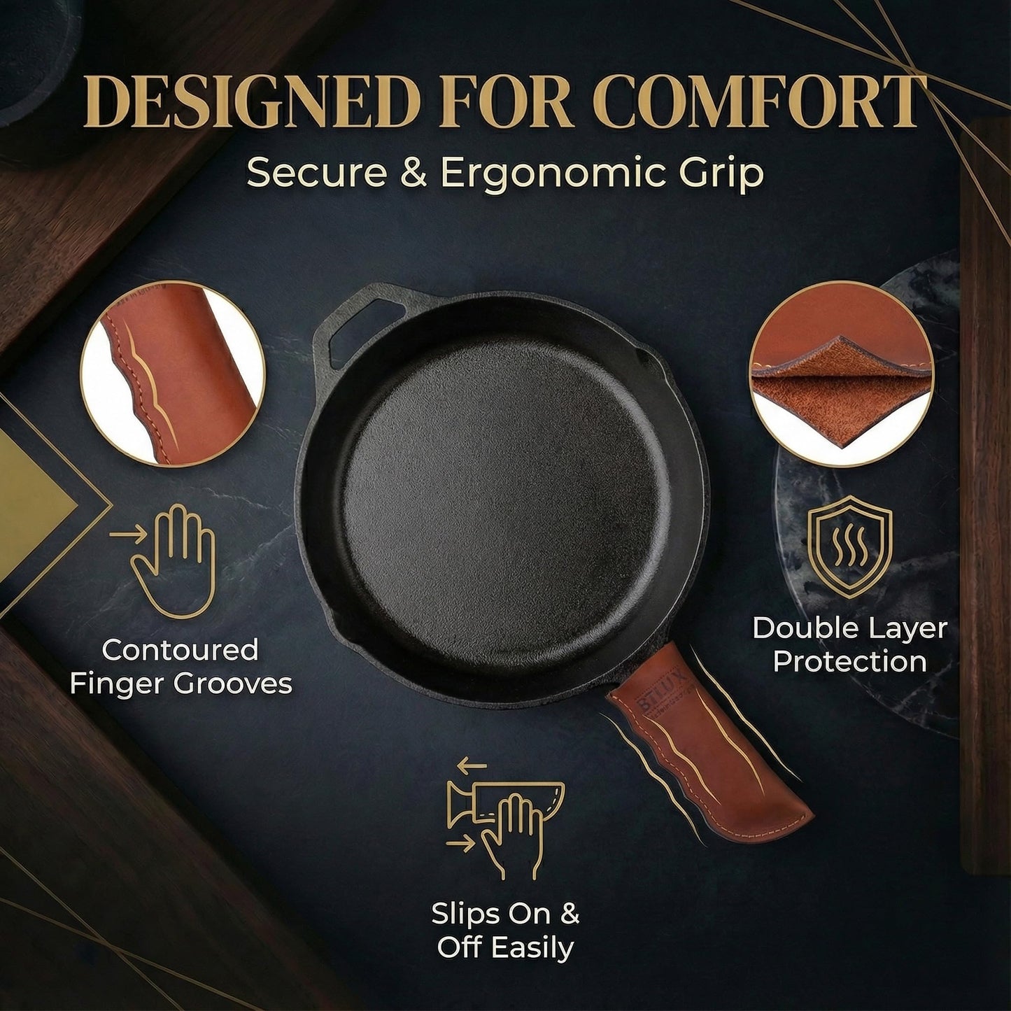 Made in Georgia - Cast Iron Handle Cover- Extra Thick Leather Heat Resistant Handle Holder for Cast Iron Skillets, Pans