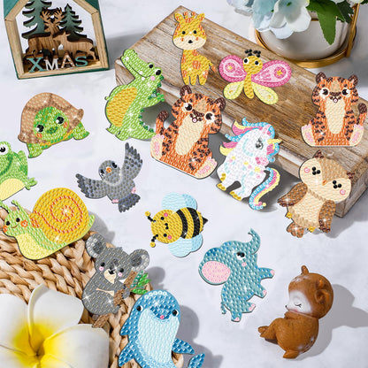 16 Pcs Diamond Art Magnets for Adults Animals Diamond Painting Refrigerator Magnets Rhinestones Art Stickers Kits for Fridge DIY Crafts Toy Gifts
